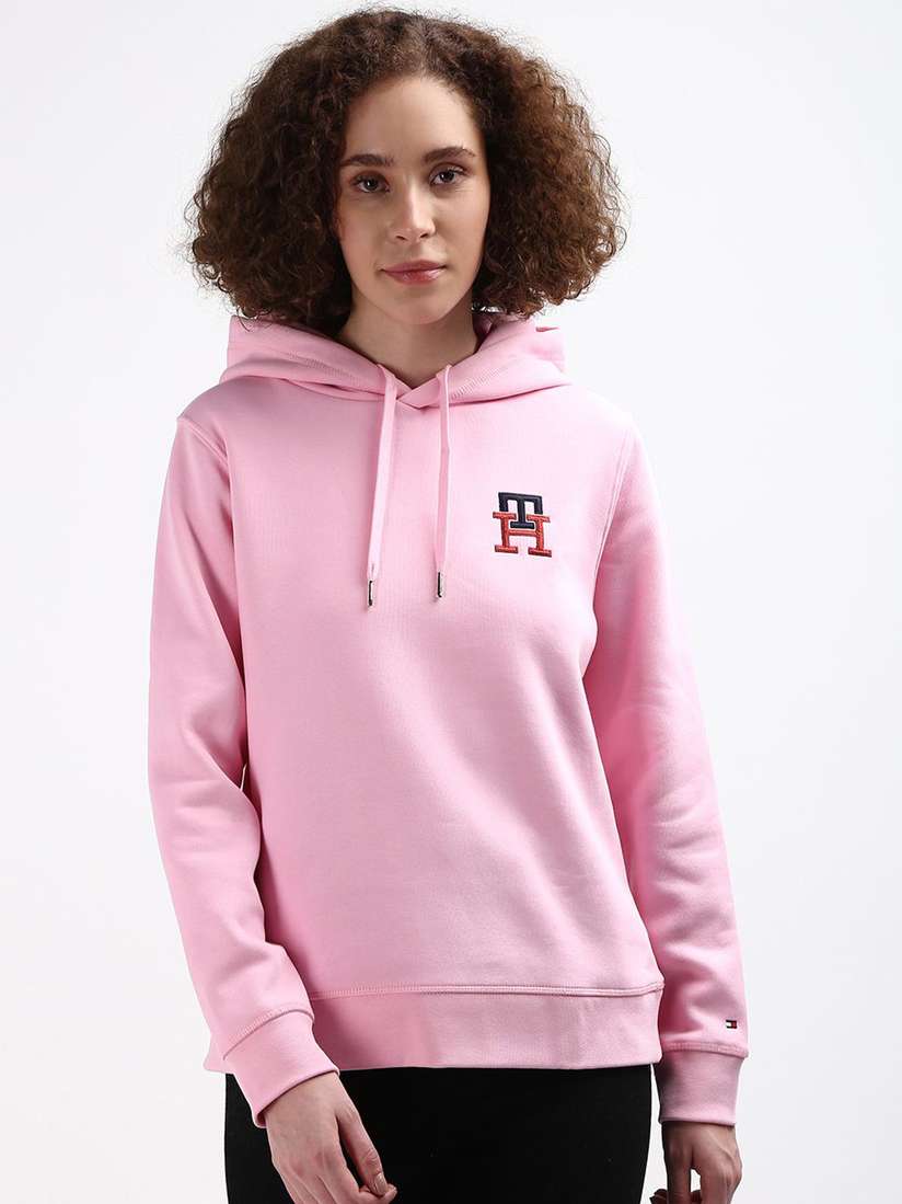 Hooded Sweatshirt Tommy Hilfiger Fleece Pullover Damen Pink Ladies