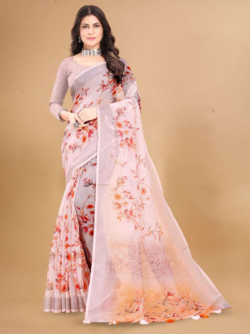 Buy Mitera Floral Zari Pure Linen Saree Sarees for Women 29616752 Myntra