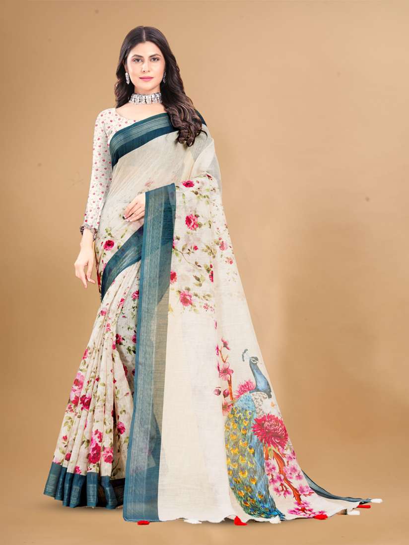Buy KALINI Floral Pure Linen Saree Sarees for Women 29618326 Myntra