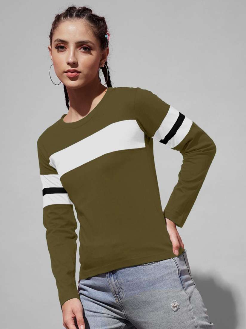 Buy The Dry State Women Cotton Colourblocked Round Neck Long Sleeves T shirt Tshirts for Women 29624722 Myntra