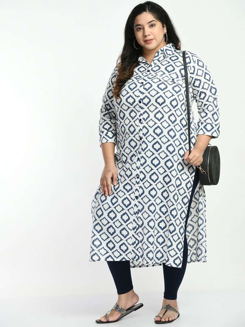 Buy AnjuShree Choice Plus Size Geometric Printed Shirt Collar Straight Kurta Kurtas for Women 29626404 Myntra
