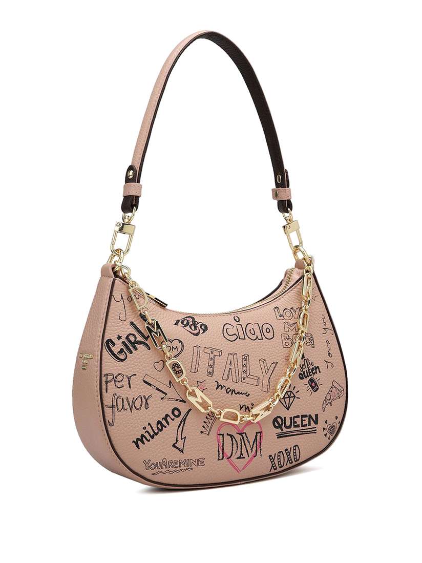 Buy Da Milano Women's Embellished Leather Half Moon Hobo Bag
