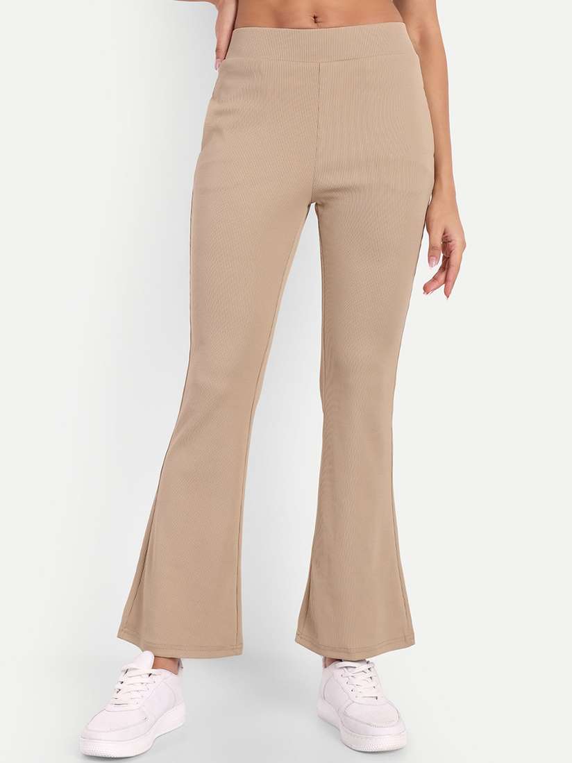 Next One Women High-Rise Stretchable Flared Bootcut Corduroy Trousers - Main Image