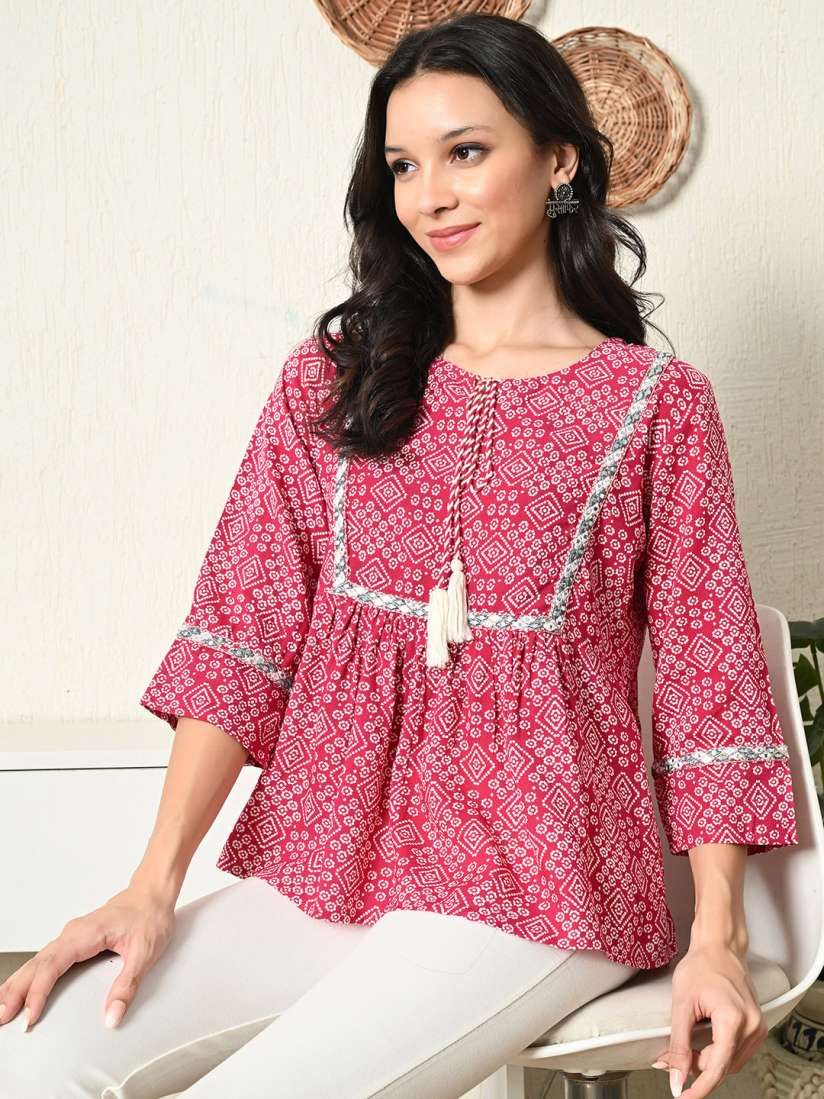 Buy aaivan Geometric Printed Tie Up Neck Tunic Top Tops for Women 29638288 Myntra