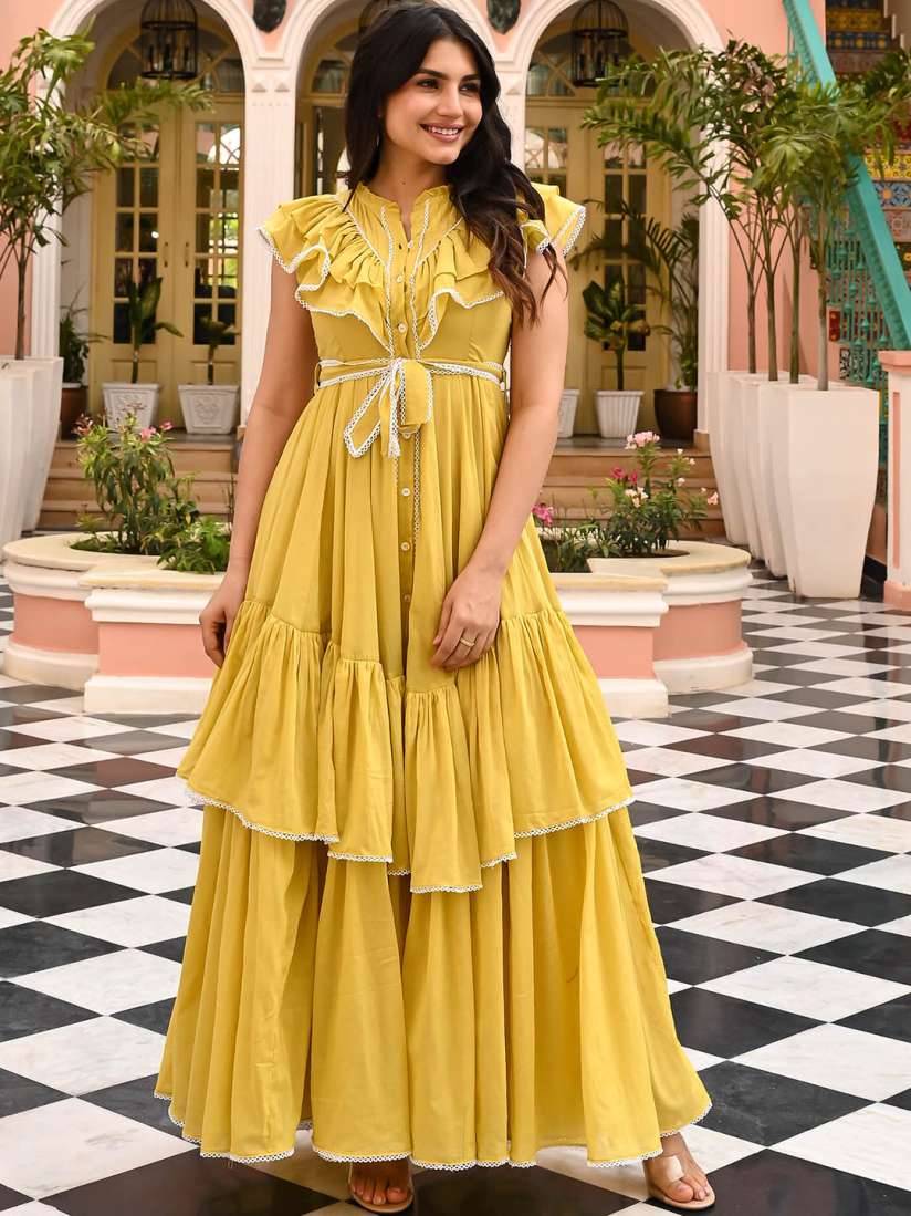 Buy Bunaai Solid Tiered Cotton Ethnic Maxi Dress Ethnic Dresses for Women 29640170 Myntra