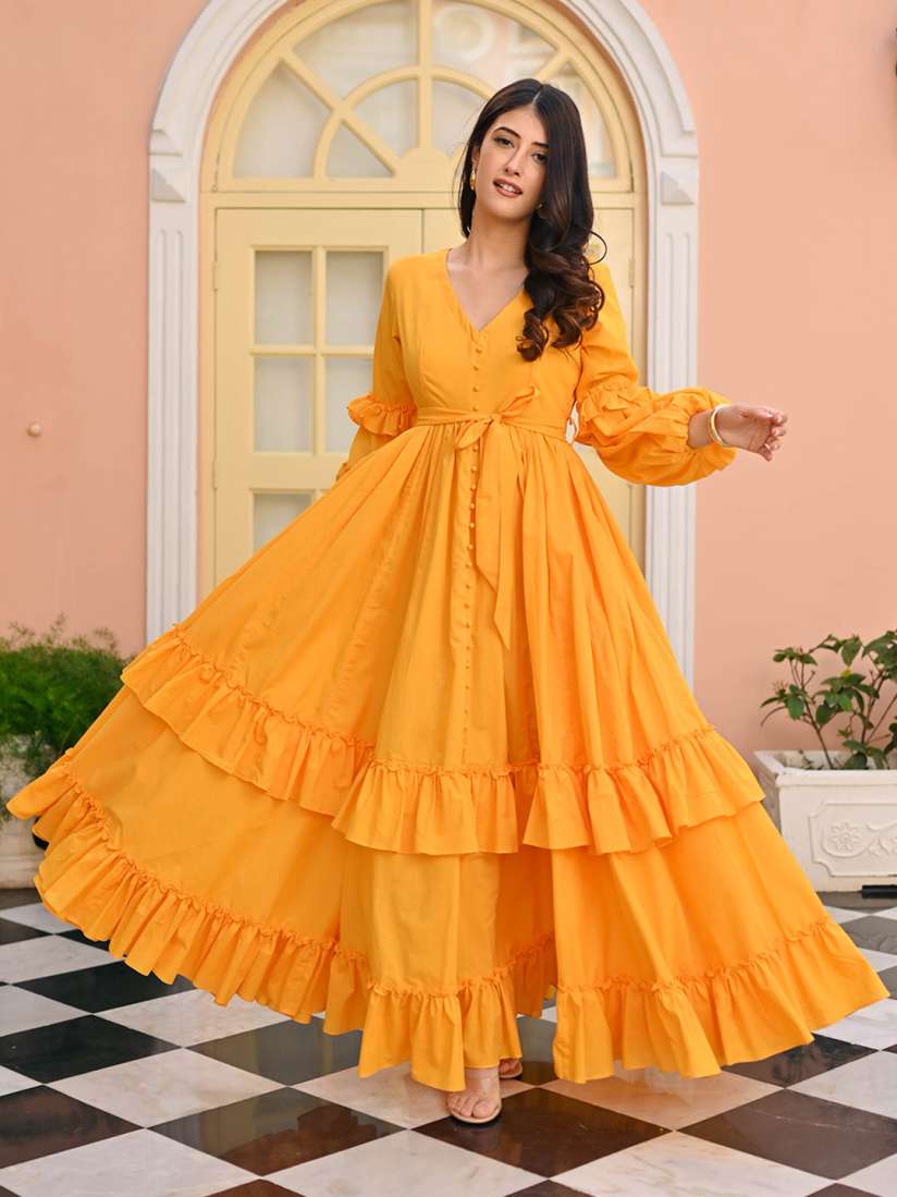 Buy Bunaai Cotton Fit Flared Maxi Ethnic Dresses Ethnic Dresses for Women 29640216 Myntra