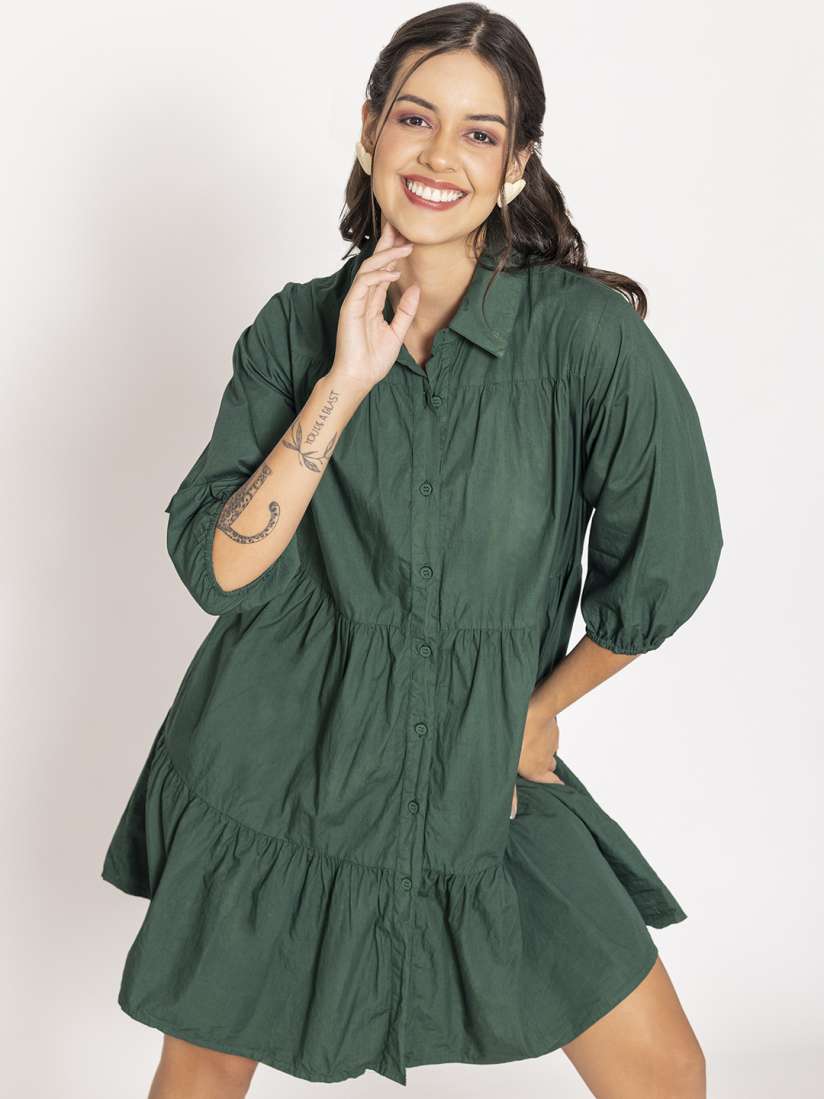 Buy Lounge Dreams Cuffed sleeves Pure Cotton Shirt Dress Dresses for Women 29642852 Myntra