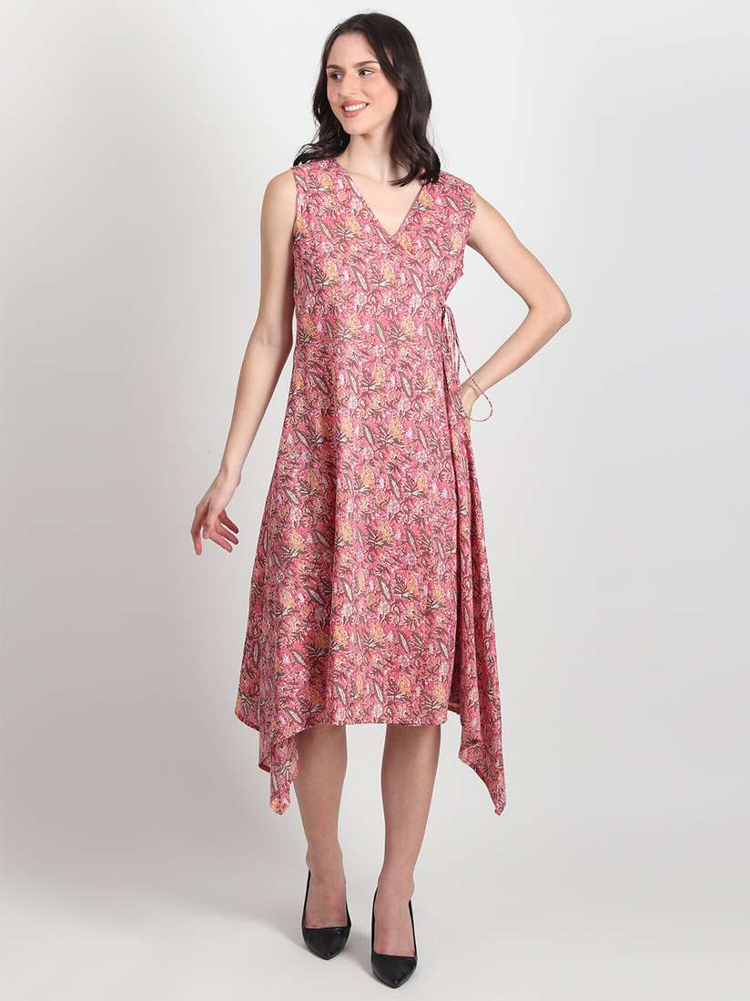 Buy Art Avenue Floral Print Cotton Wrap Midi Dress Dresses for