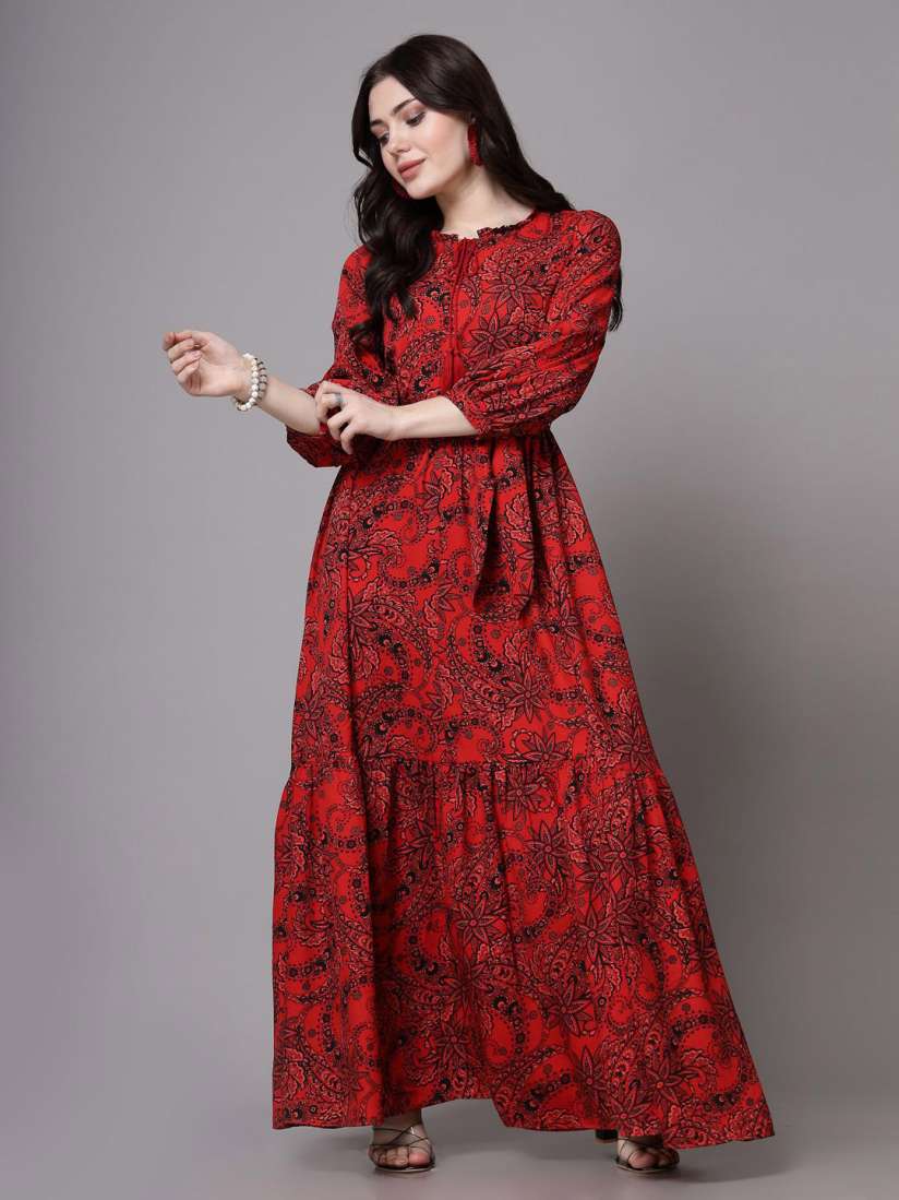 Buy aayu Floral Printed Mandarin Collar Cuffed Sleeves Maxi Dress Dresses for Women 29646160 Myntra