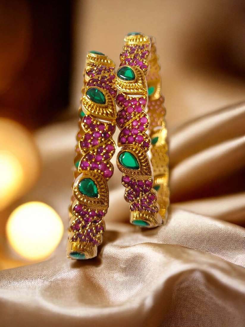 Buy Pihtara Jewels Set Of 2 Gold Plated Stone Studded Bangle Bangle for Women 29671112 Myntra