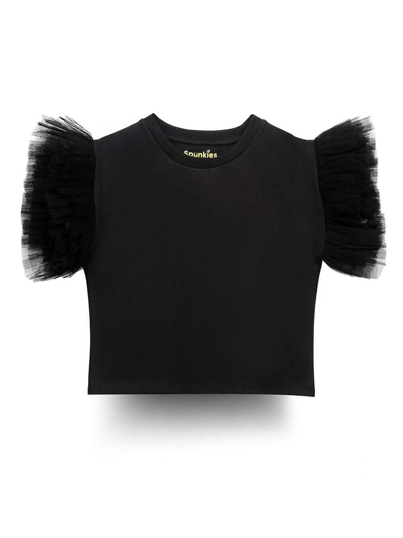 Cotton Black Tops For Girls Girls Black Cotton Boxy T-Shirt