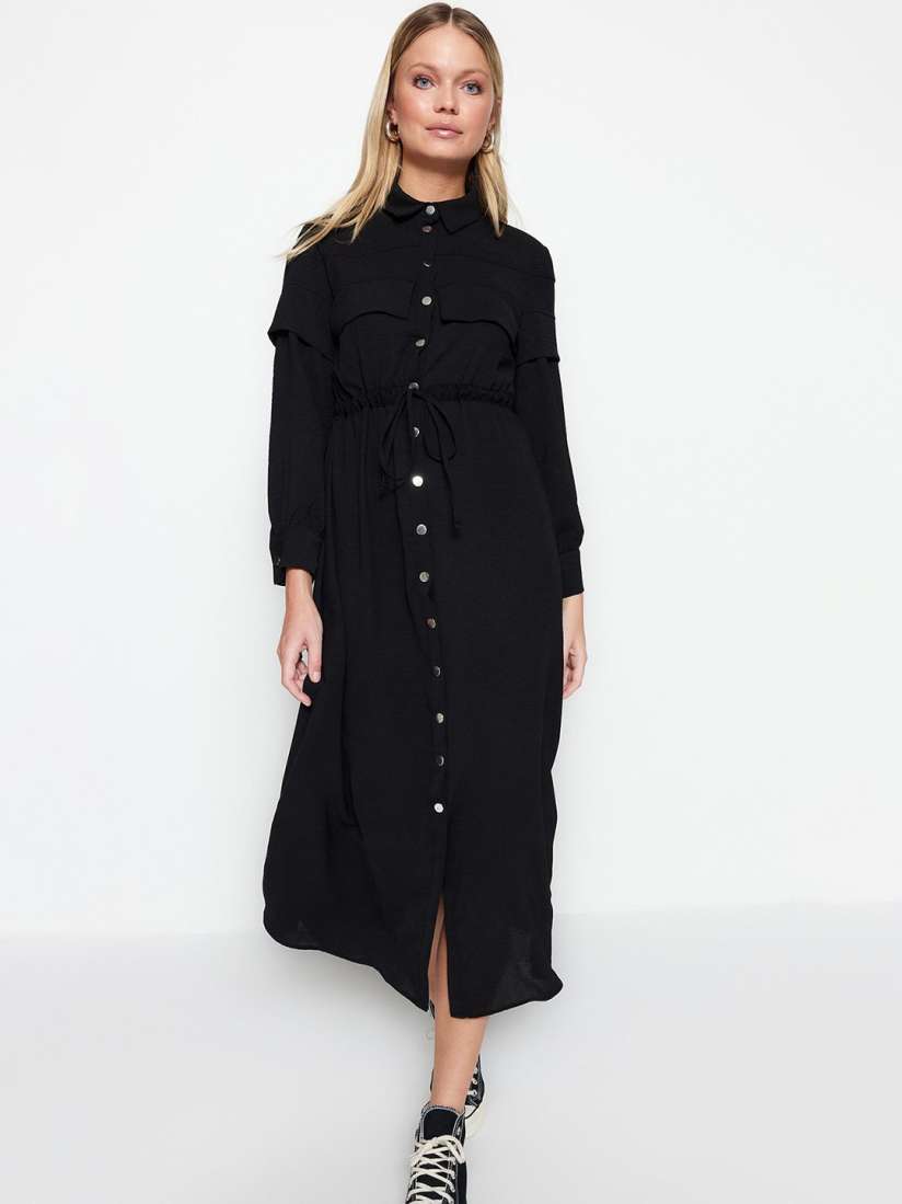 Buy Trendyol Cuffed Sleeves Shirt Style Maxi Dress Dresses for Women 29698632 Myntra