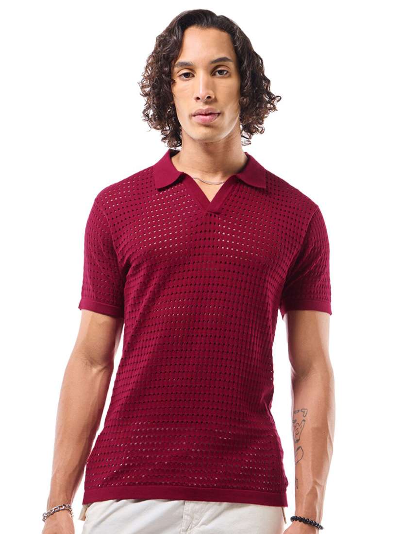 Buy Bewakoof Men Textured Flatknit Polo T shirt Tshirts for Men 29701182 Myntra