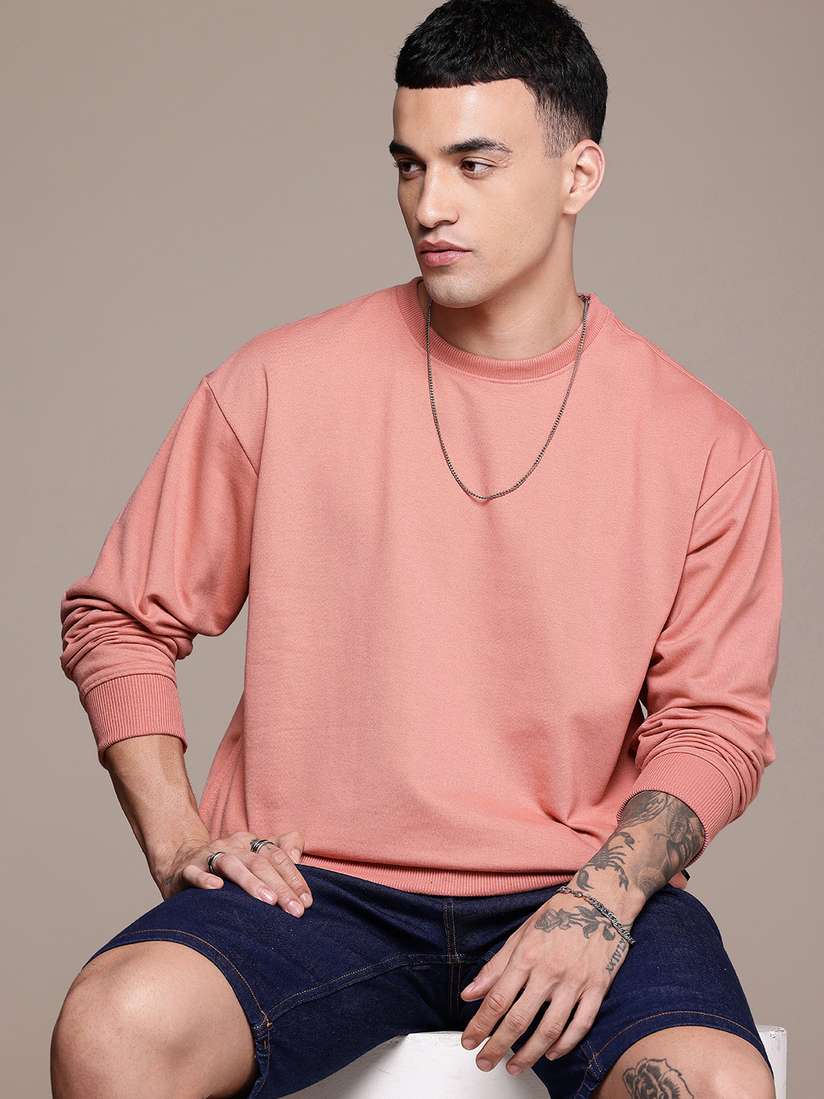 Mens Dropped Shoulder Sweatshirt Solid Off White Men Drop Shoulder