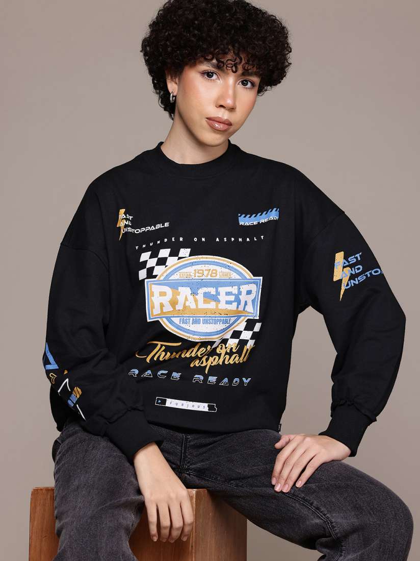 Buy The Roadster Lifestyle Co. Printed Drop Shoulder Sweatshirt Sweatshirts for Women 29705960 Myntra
