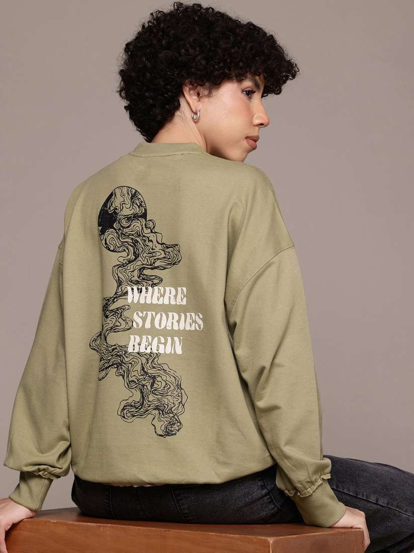 Buy The Roadster Lifestyle Co. Printed Drop Shoulder Sleeve Sweatshirt Sweatshirts for Women 29706060 Myntra