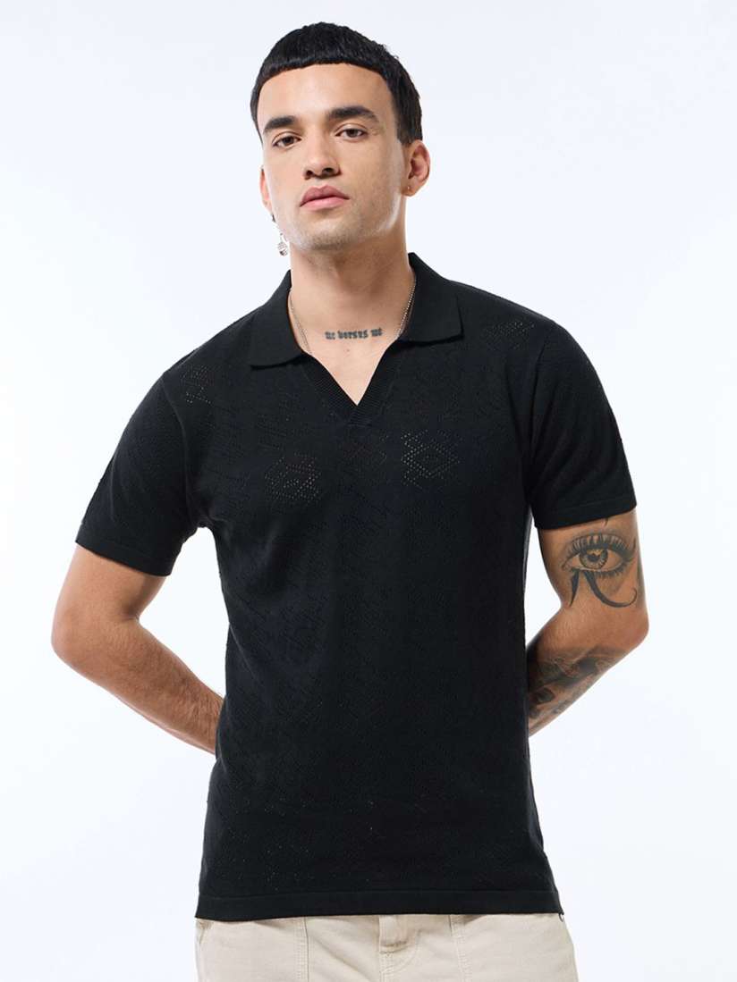 Buy Bewakoof Men Textured Flatknit Polo T shirt Tshirts for Men 29712272 Myntra