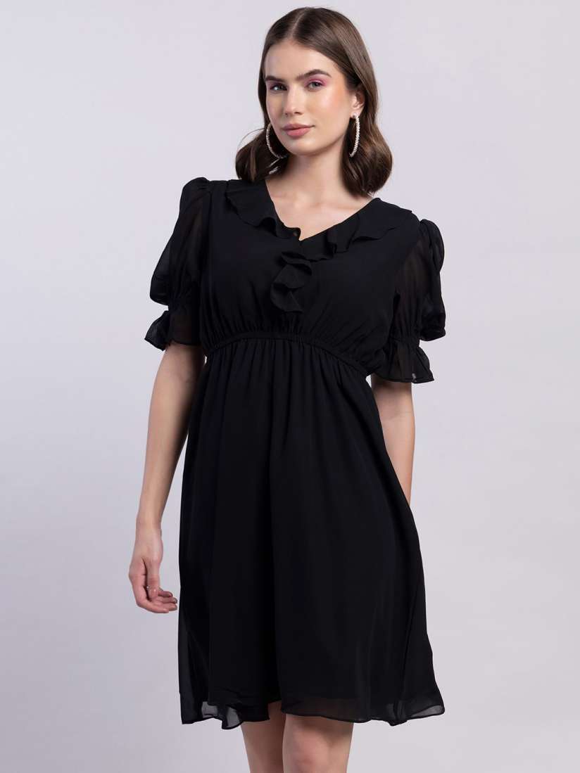 Buy FabAlley Black Puff Sleeve Georgette Empire Dress Dresses for Women 29715974 Myntra