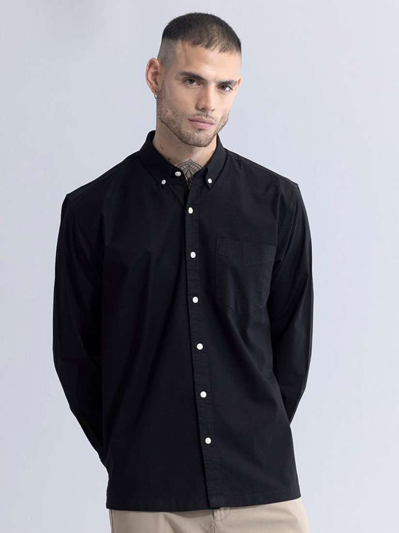Buy Snitch Black Classic Slim Fit Opaque Button Down Collar Cotton Casual Shirt Shirts for Men 29722210 Myntra