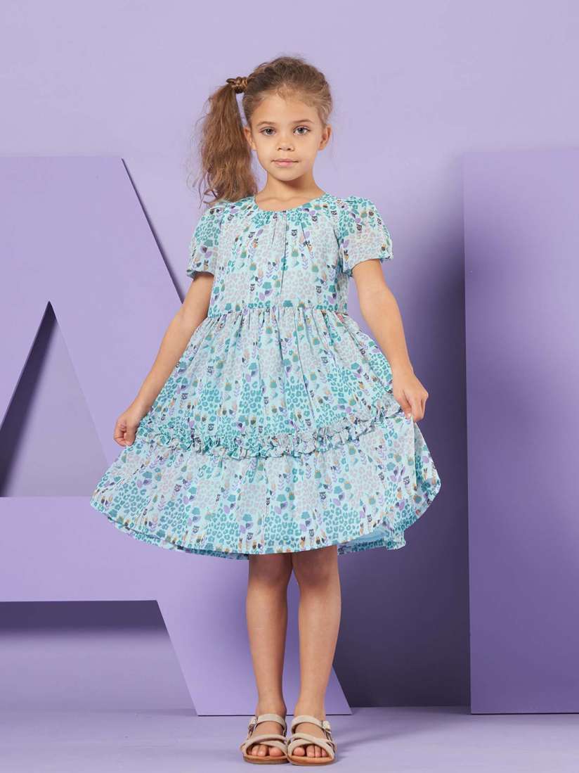 Buy Angel Rocket Girls Floral Print Puff Sleeves Tiered Fit Flare Dress Dresses for Girls 29726254 Myntra