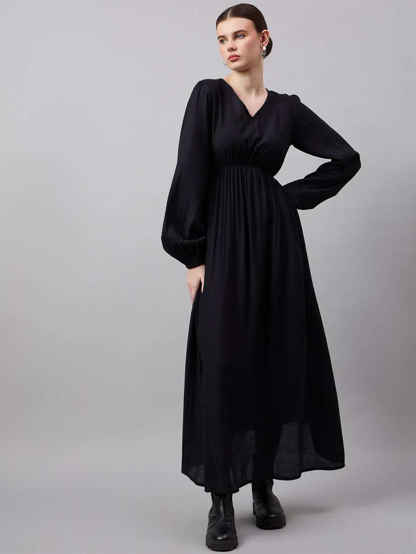 Buy The Roadster Lifestyle Co. Black V Neck Cotton Fit Flared Dress Dresses for Women 29726554 Myntra