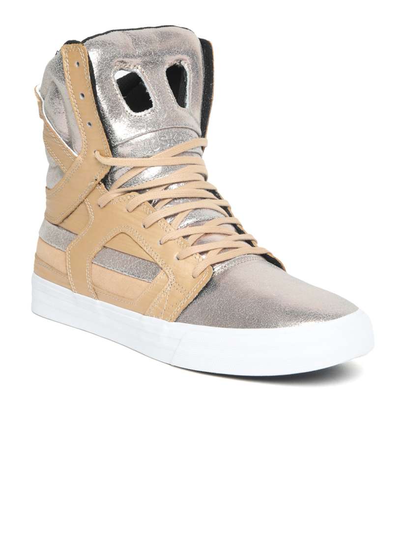 Buy Supra Men Silver Toned Solid Leather SKYTOP II High Top Sneakers Casual Shoes for Men 2973912 Myntra