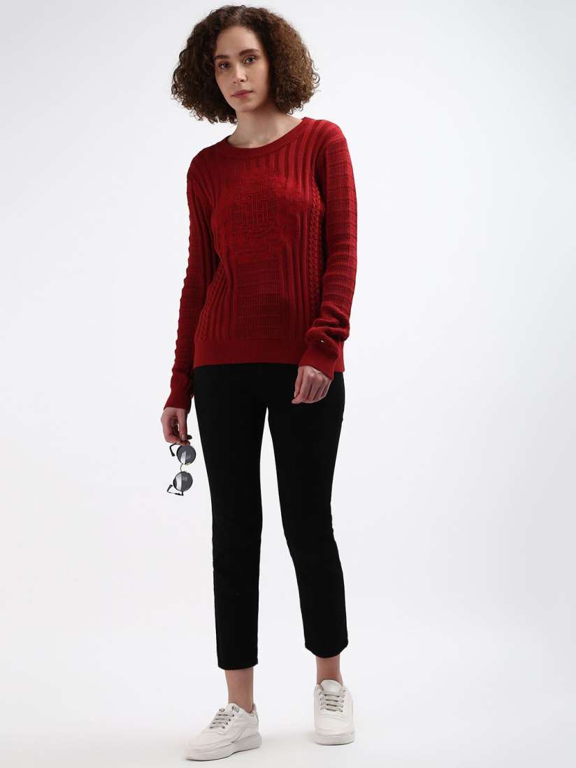 Buy Tommy Hilfiger Round Neck Cotton Cable Knit Pullover Sweater Sweaters for Women 29740488 Myntra