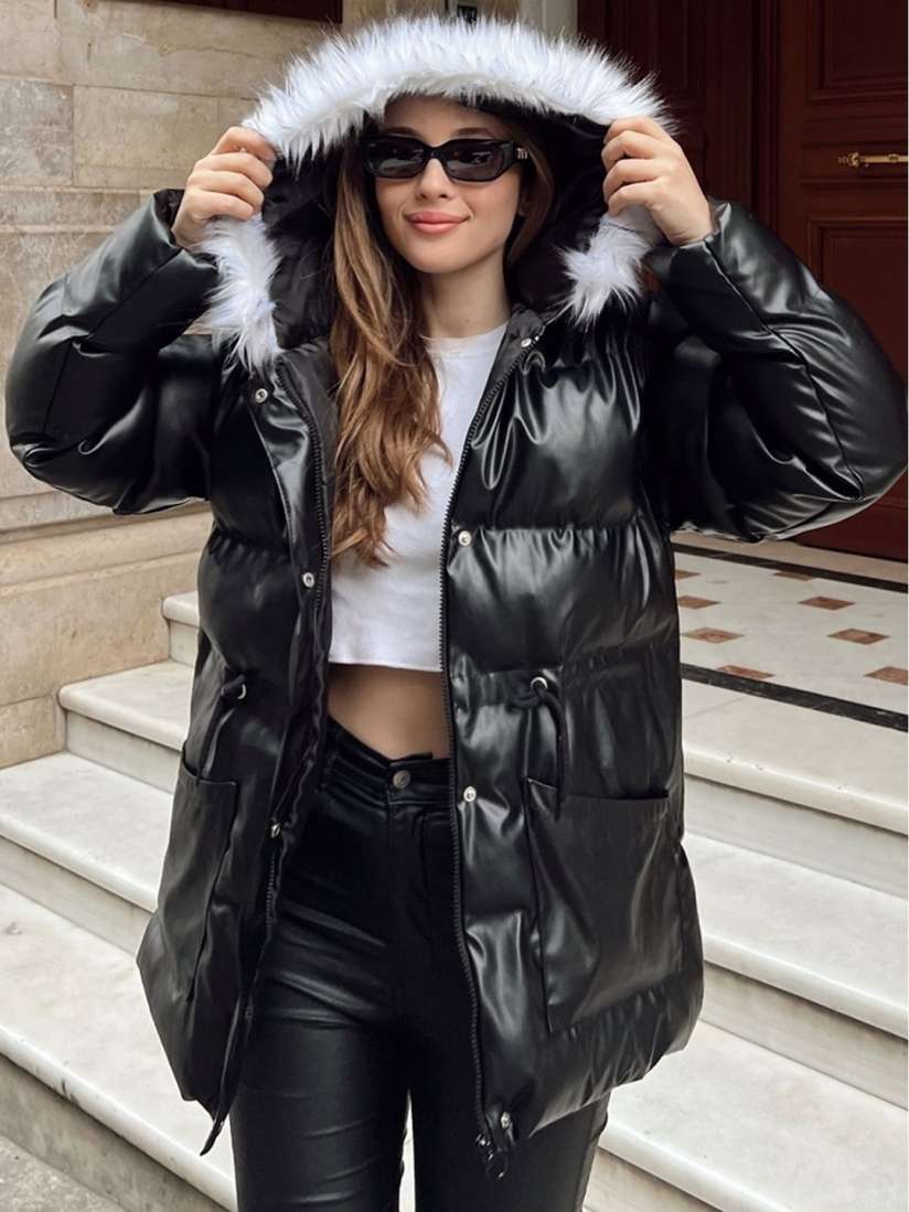 Longline puffer jacket with fur hood new arrivals
