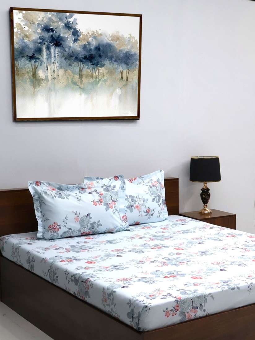 Buy BOMBAY DYEING Blue White Floral 164 TC Cotton Queen Bedsheet With 2 Pillow Covers Bedsheets for Unisex 29752938 Myntra