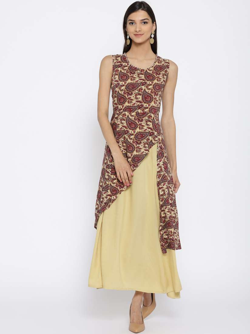 Buy Shree Women Beige Printed Maxi Dress Ethnic Dresses for Women 2975666 Myntra