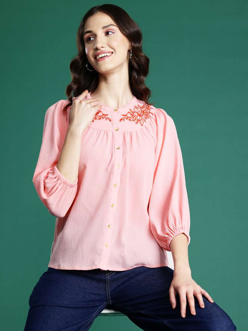 Buy DressBerry Embroidered Detail Shirt Style Top Tops for Women 29760888 Myntra