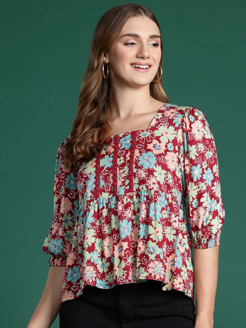 Buy DressBerry Floral Print Puff Sleeves A Line Top Tops for Women 29761010 Myntra