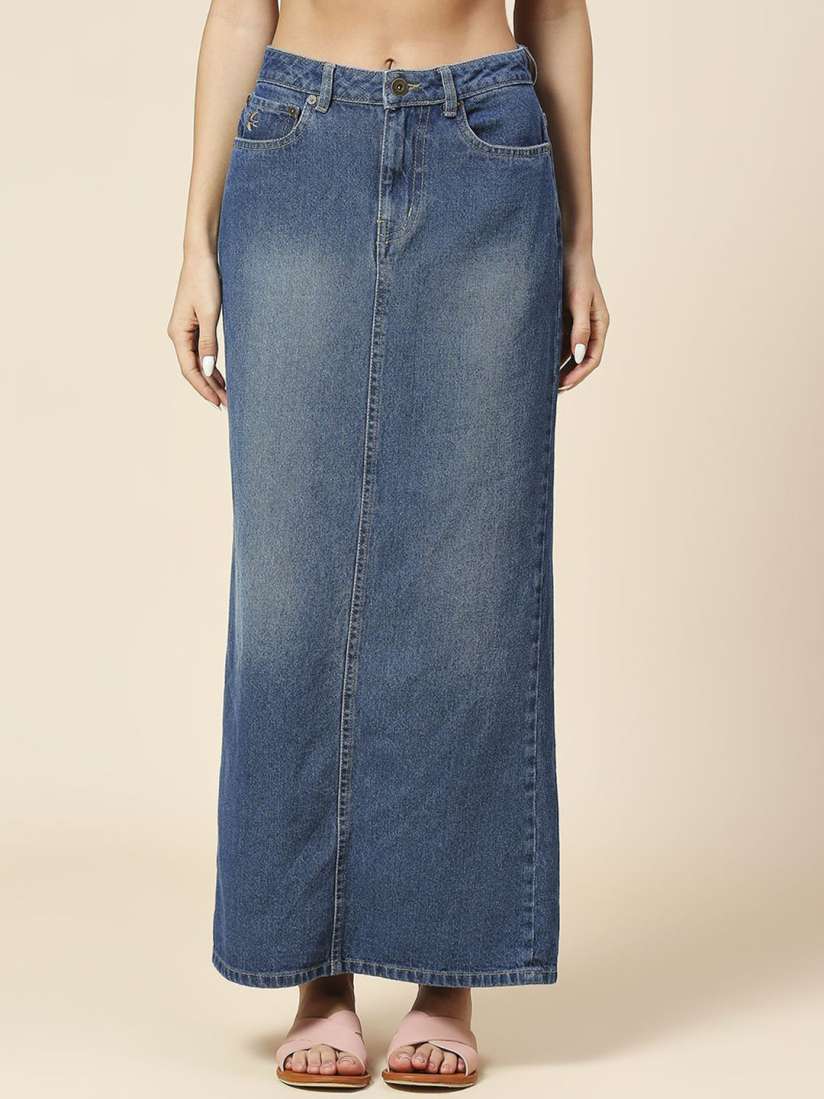 Buy Chemistry Faded Pure Cotton Denim Straight Skirt Skirts for Women 29762152 Myntra