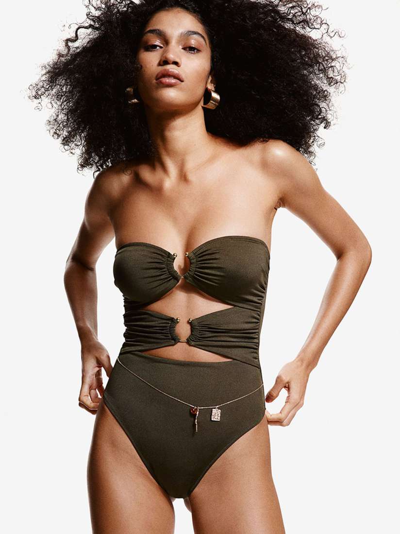 High leg bandeau swimsuit discount