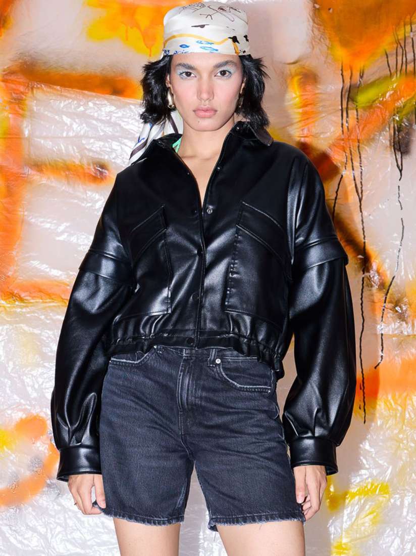 Buy FREAKINS Spread Collar Leather Jacket Jackets for Women 29765580 Myntra
