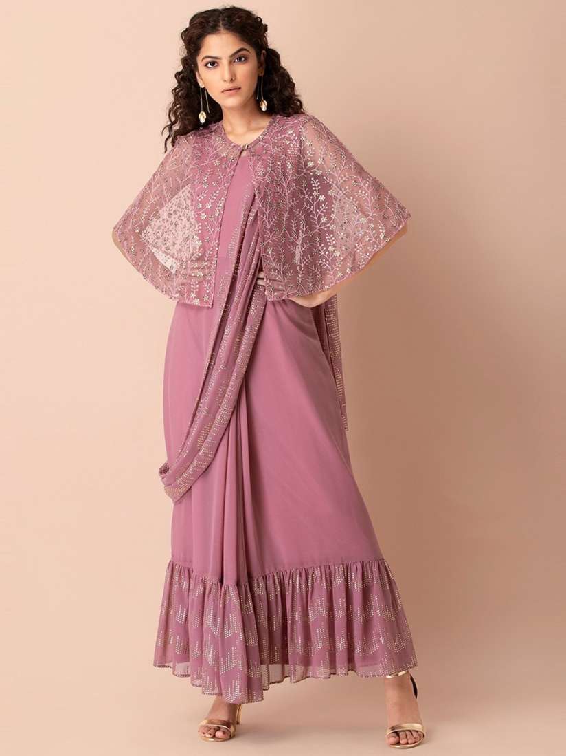 Buy Trendmalls Floral Sequinned Pure Georgette Palazzo Saree Sarees for Women 29768186 Myntra