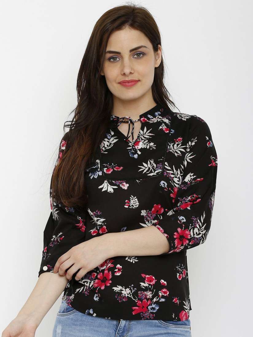 Buy Kraus Jeans Floral Printed Tie Up Neck Top Tops for Women 29769878 Myntra