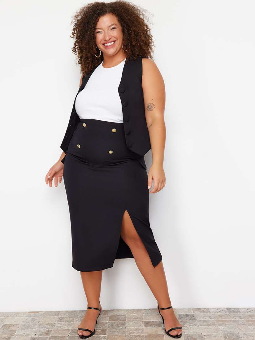 Buy Trendyol Plus Size Knee Length Slit Skirt Skirts for Women 29783476 Myntra