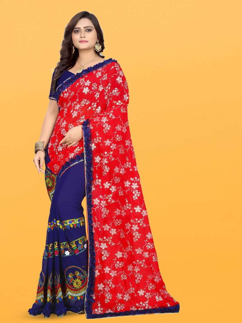 Buy RAJGRANTH Ethnic Motifs Embroidery Pure Georgette Half and Half Saree Sarees for Women 29786260 Myntra