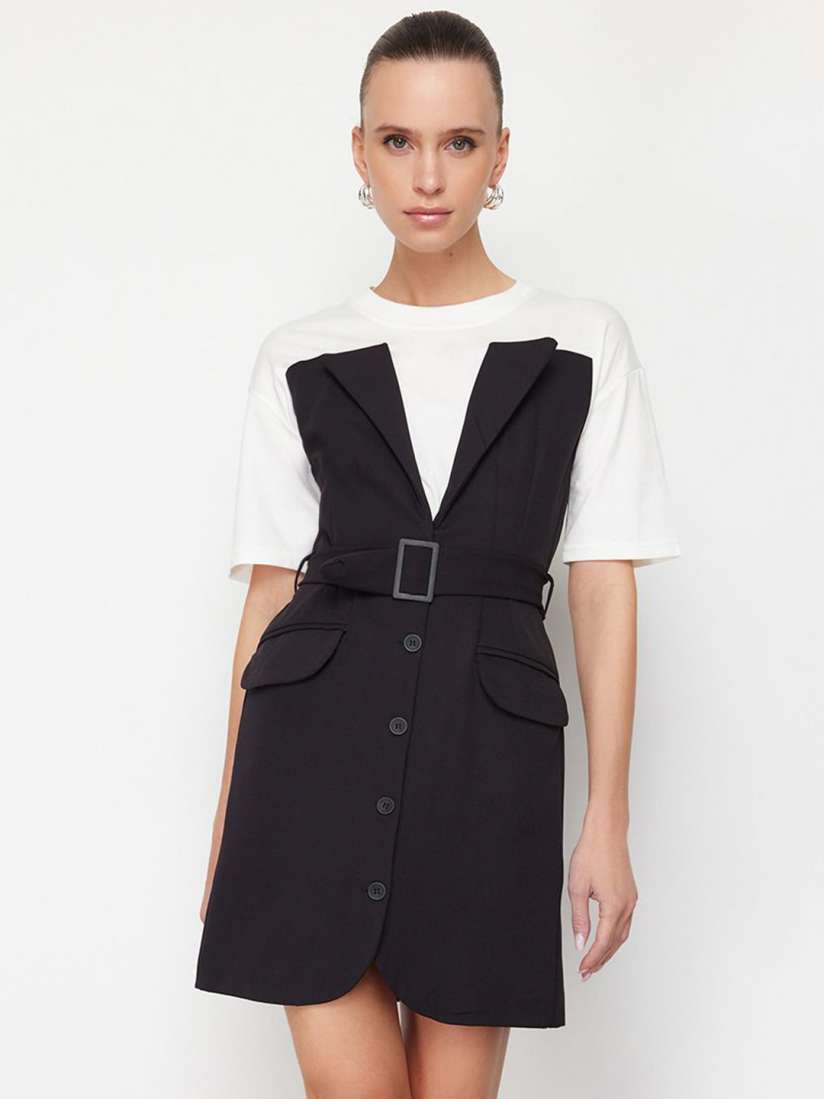 Buy Trendyol T Shirt Detailed Women s Designer Dress with Belted Dresses for Women 29790084 Myntra