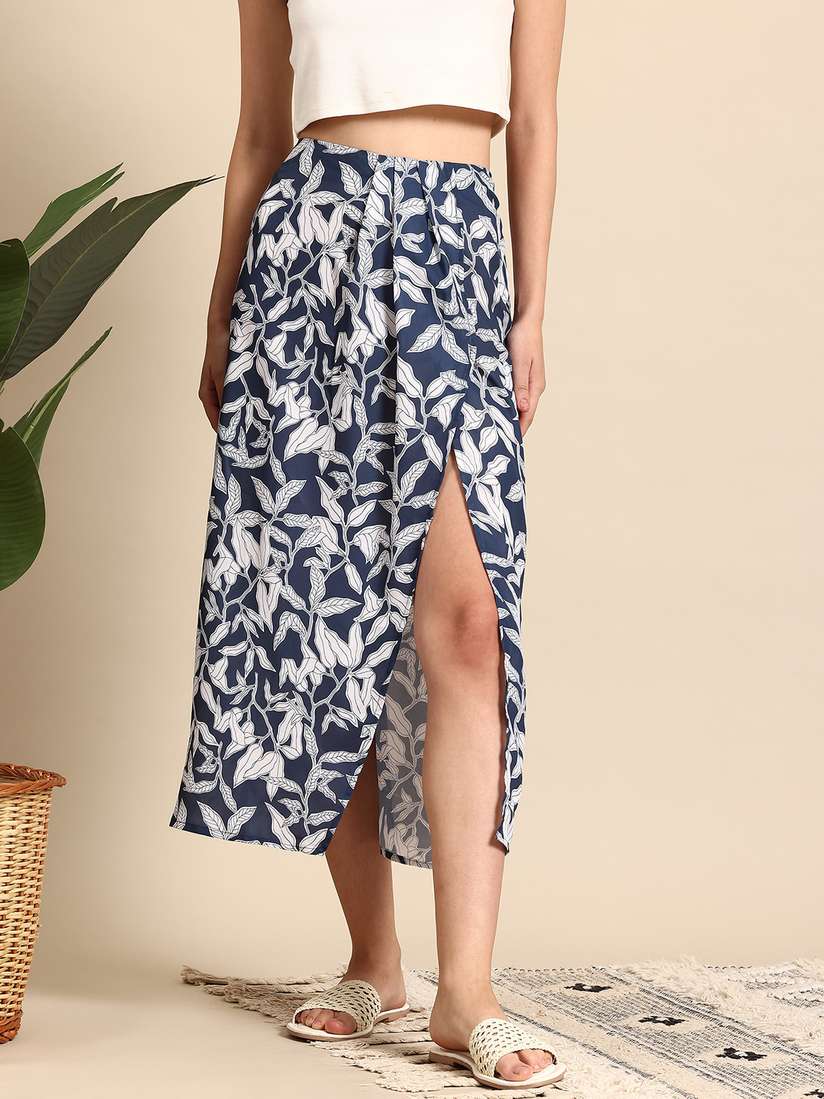 Myntra Pleated Maxi Skirt Floral ZWERLON Floral Printed A-Line