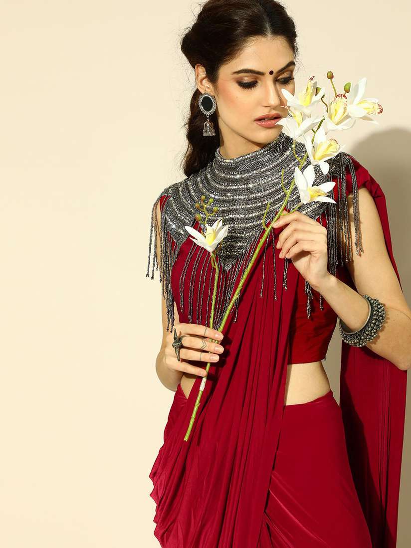 Necklace Earrings For Red Saree HeyBae Ethnic Kundan Red Necklace