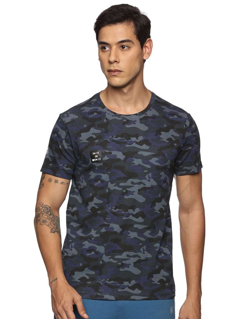 Buy DOMIN8 Camouflage Self Design Short Sleeves Raw Edge Cotton T shirt Tshirts for Men 29804674 Myntra