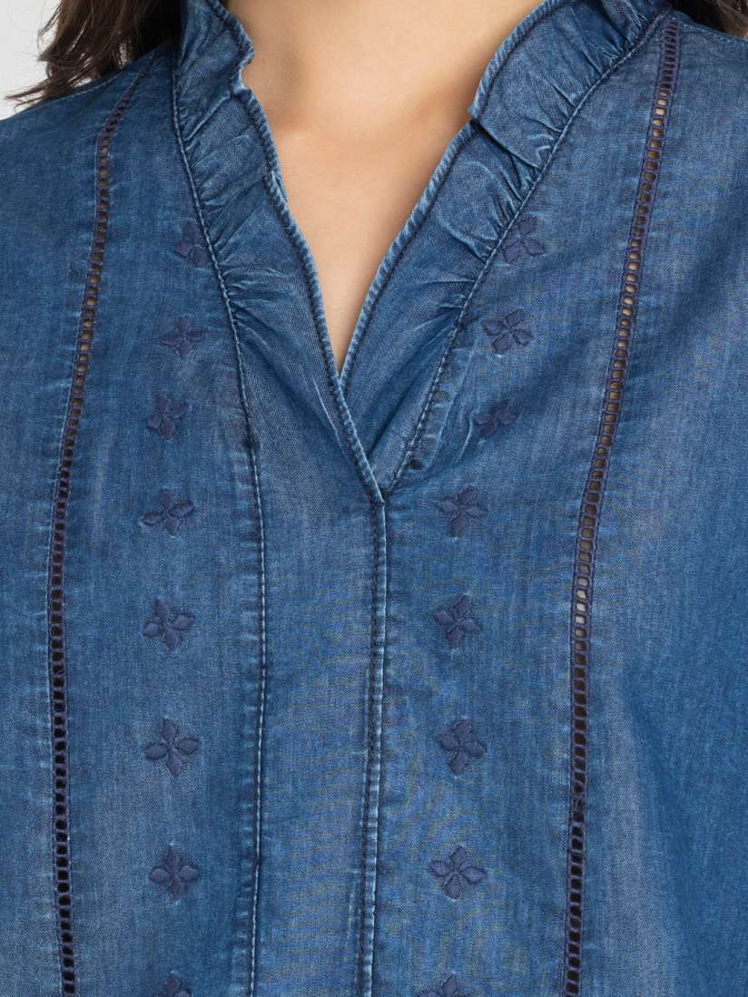 新作 SHAYE Mandarin Top Style Shirt Denim Collar ジャケット・アウター