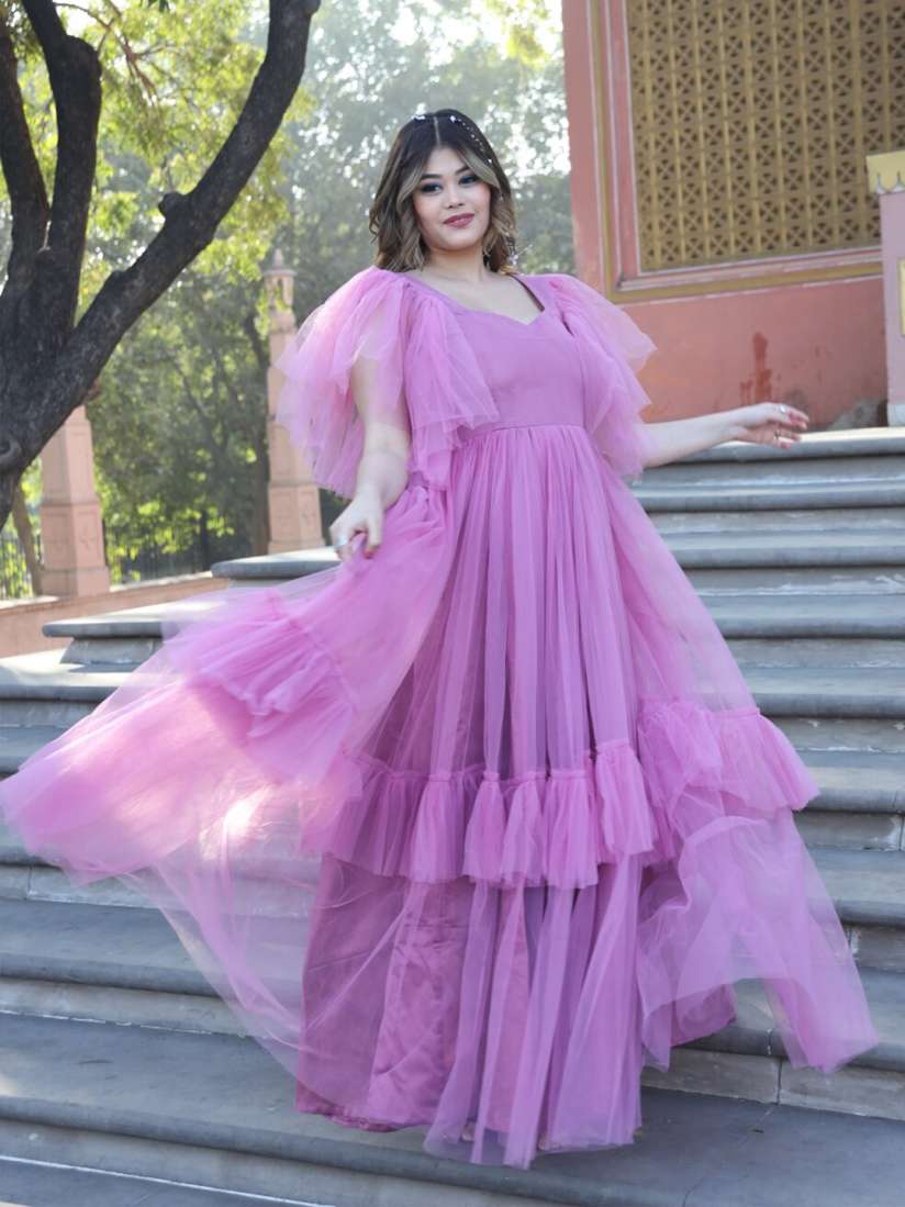 Buy Swadeshi Shringaar Flared Sleeves Sweetheart Neck Net Empire Maxi Dress Dresses for Women 29806590 Myntra