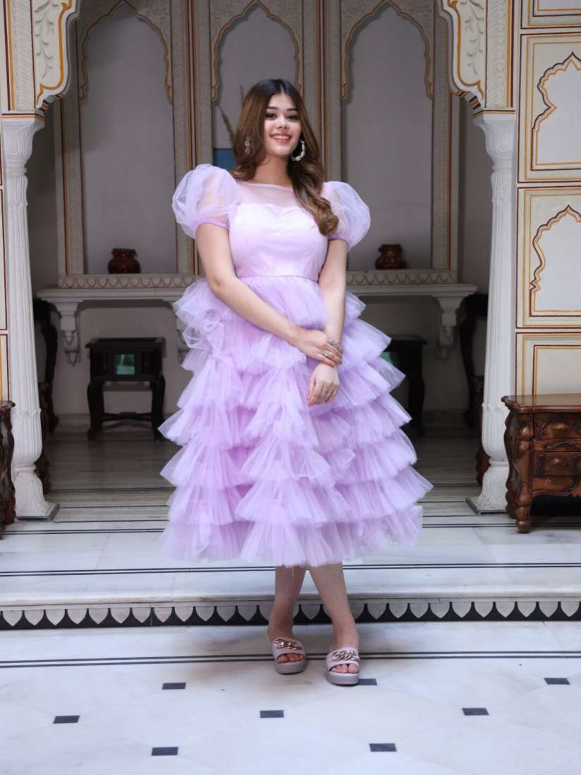 Buy Swadeshi Shringaar Plus Size Boat Neck Puff Sleeves Net Layered Fit Flare Midi Dress Dresses for Women 29806620 Myntra