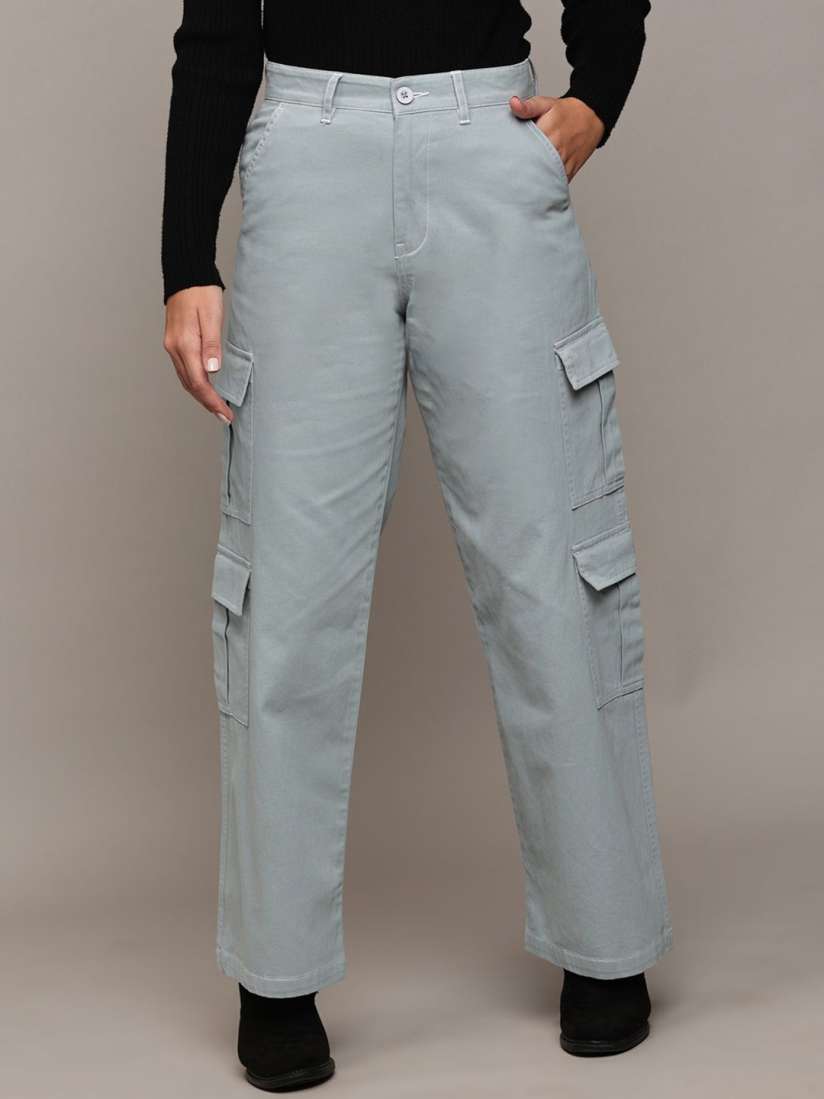 Buy The Roadster Lifestyle Co. Women Grey Mid Rise Wide Leg Cargo Cotton Trousers Trousers for Women 29807736 Myntra