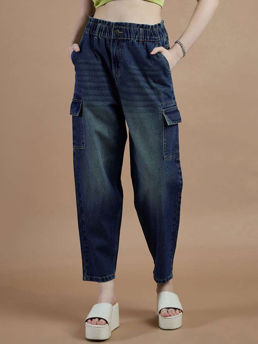 Buy The Roadster Lifestyle Co.Women Blue Slouchy Fit High Rise Clean Look Cargo Classic Jeans Jeans for Women 29808422 Myntra