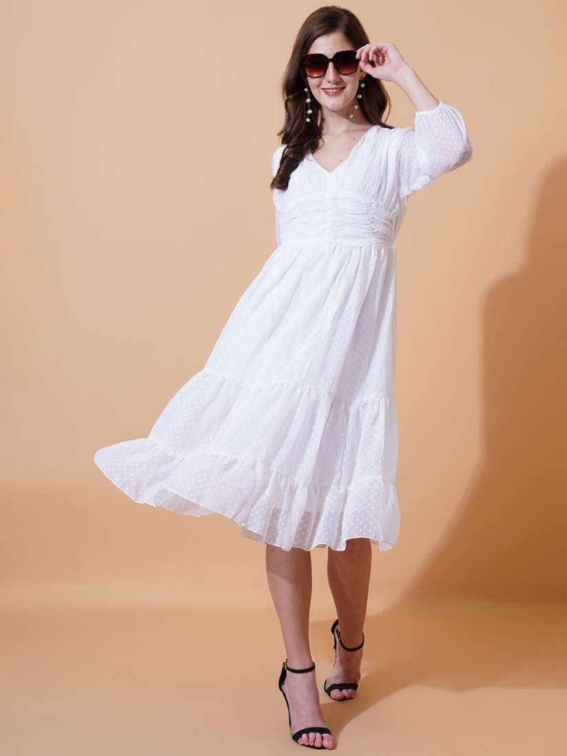 Buy U F V Neck Georgette Fit Flare Midi Dress Dresses for Women 29810806 Myntra