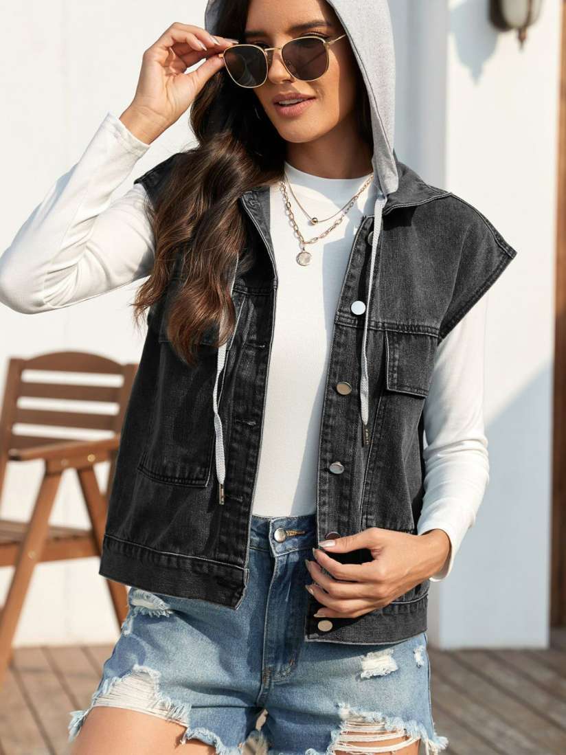 Sleeveless hooded denim jacket store